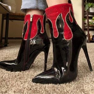 Azalea Wakg Fiery Red and Black Heeled Boots